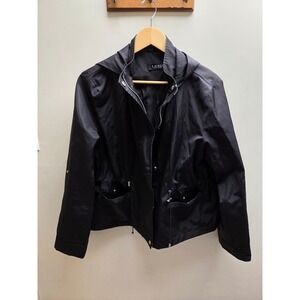 Lauren Ralph Lauren Womens Black Hooded Utility Jacket Full Zip Drawstring L
